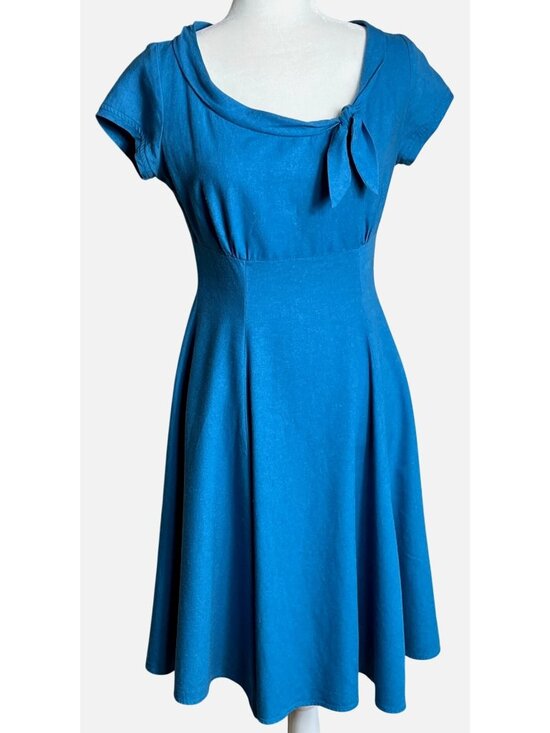 Heartbreaker Dresses & Skirts - Vtg Heartbreaker Linen Blend Dress Fit Flare Empire Retro Blue Pin Up Midi Wom M